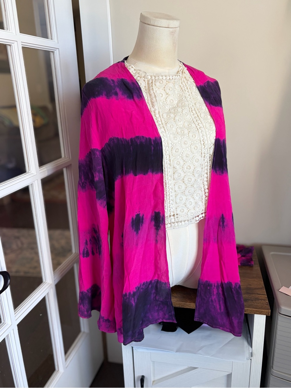 Chloe Oliver Fuchsia & Purple Tie-Dye Open Front Kimono